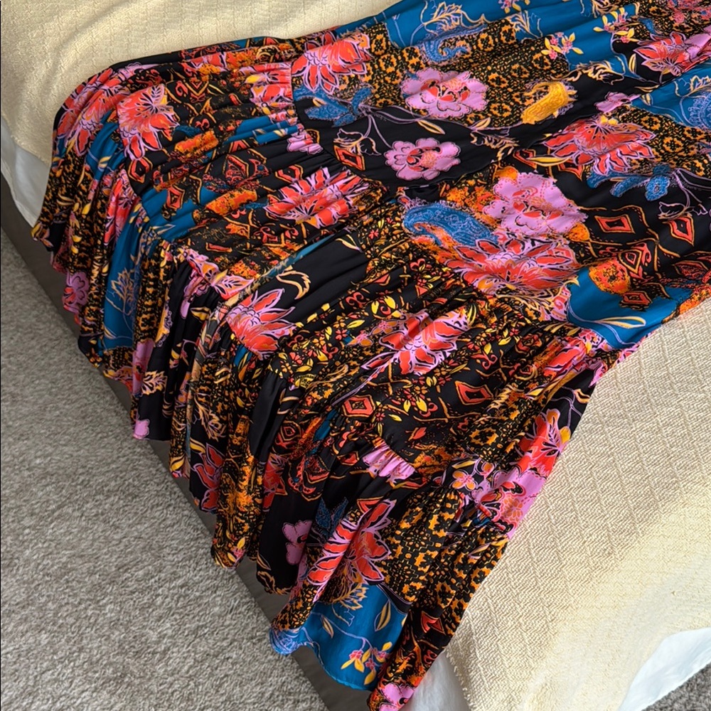 Free People Abstract Floral Sleeveless Midi Dress, 100% polyester, oversized XS - Picture 3 of 9